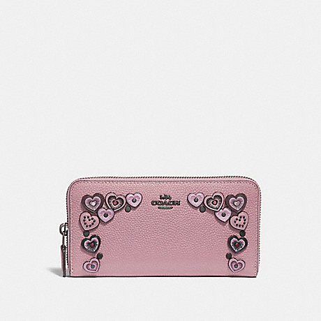 COACH ACCORDION ZIP WALLET WITH HEARTS - BP/DUSTY ROSE - 29746