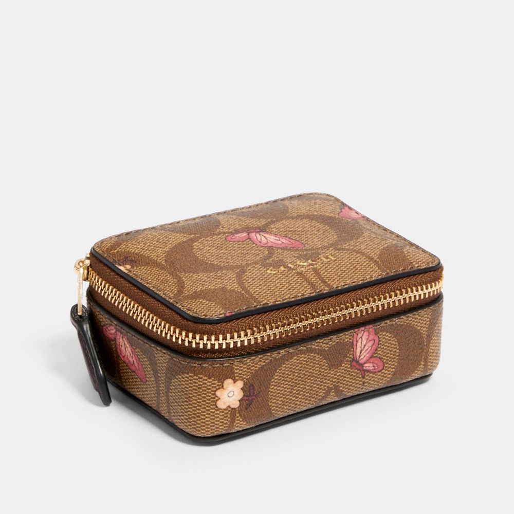 COACH TRIPLE PILL BOX IN SIGNATURE CANVAS WITH BUTTERFLY PRINT - IM/KHAKI PINK MULTI - 2975