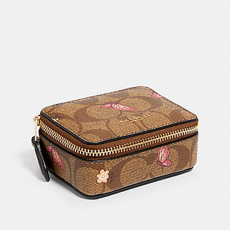 COACH TRIPLE PILL BOX IN SIGNATURE CANVAS WITH BUTTERFLY PRINT - IM/KHAKI PINK MULTI - 2975