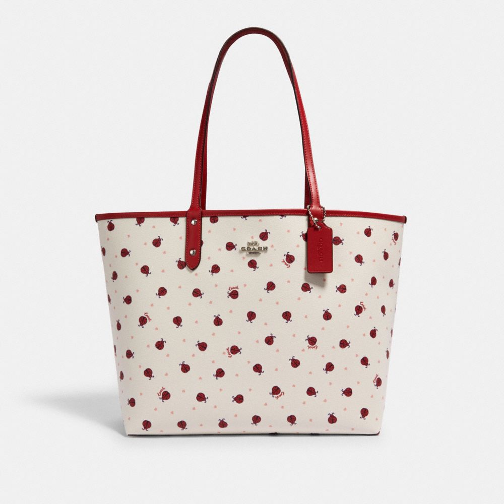 COACH 2991 REVERSIBLE CITY TOTE WITH LADYBUG PRINT SV/CHALK/ RED MULTI/ TRUE RED