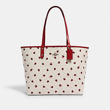 COACH REVERSIBLE CITY TOTE WITH LADYBUG PRINT - SV/CHALK/ RED MULTI/ TRUE RED - 2991