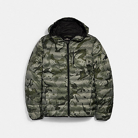 COACH 2993 PACKABLE HOODED DOWN JACKET OLIVE INK CAMO