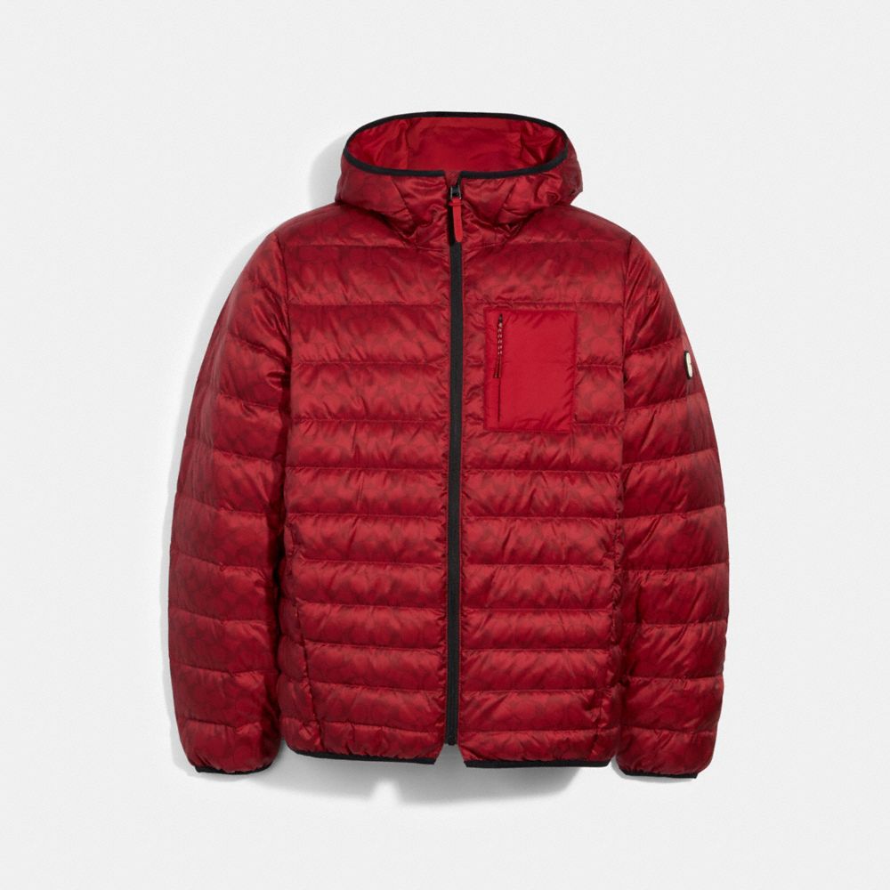 PACKABLE HOODED DOWN JACKET - CHERRY SIGNATURE - COACH 2993