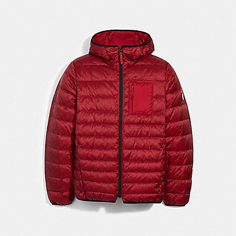 COACH PACKABLE HOODED DOWN JACKET - CHERRY SIGNATURE - 2993