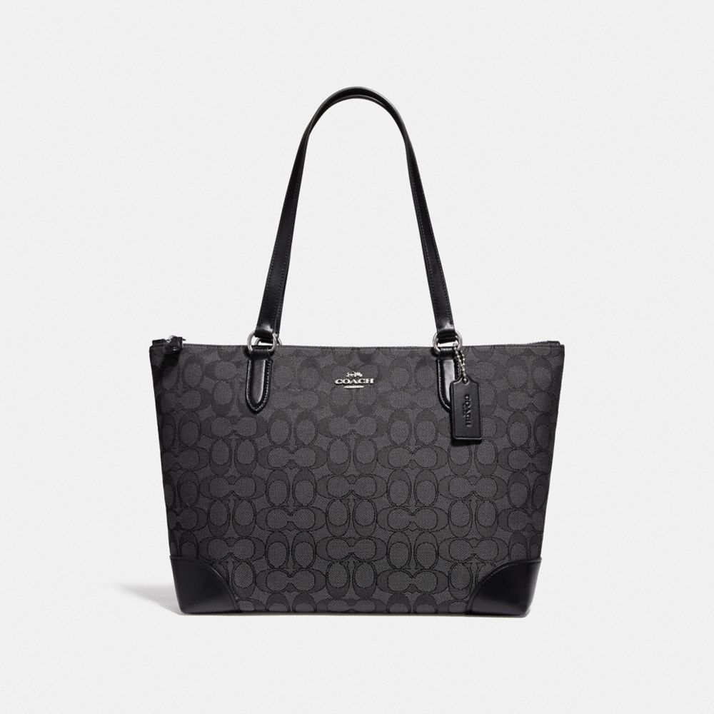 ZIP TOP TOTE IN SIGNATURE JACQUARD - SV/BLACK SMOKE/BLACK - COACH 29958