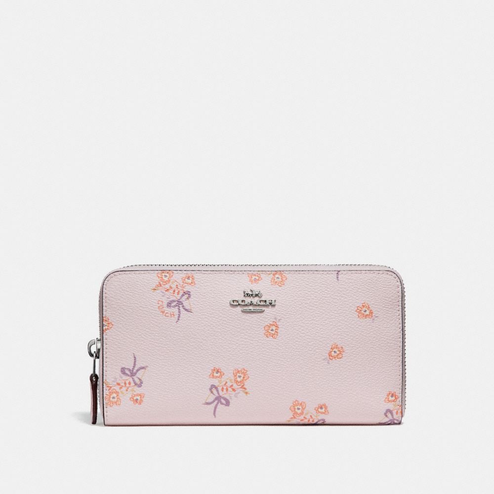 ACCORDION ZIP WALLET WITH FLORAL BOW PRINT - 29969 - ICE PINK FLORAL BOW/SILVER