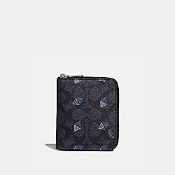 COACH 29970 Small Zip Around Wallet In Signature Canvas With Dot Diamond Print CHARCOAL