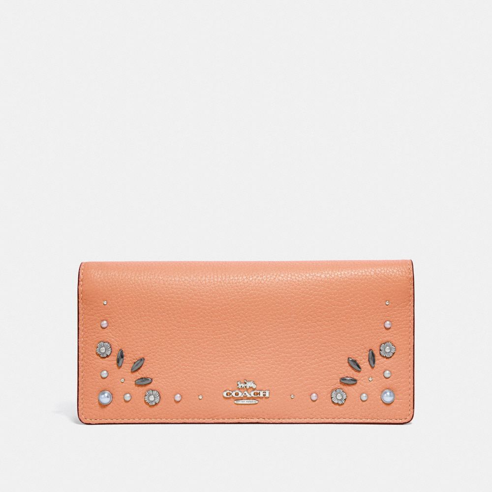 COACH 29972 SLIM WALLET WITH PRAIRIE RIVETS DETAIL DARK BLUSH/DARK GUNMETAL