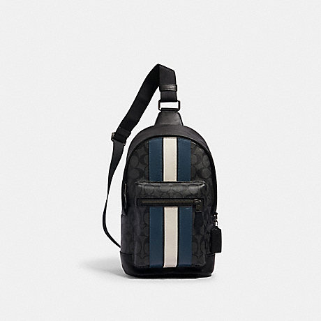 COACH 2999 WEST PACK IN SIGNATURE CANVAS WITH VARSITY STRIPE QB/CHARCOAL/DENIM/CHALK