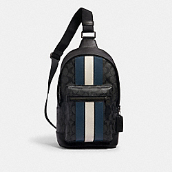 COACH 2999 - WEST PACK IN SIGNATURE CANVAS WITH VARSITY STRIPE QB/CHARCOAL/DENIM/CHALK