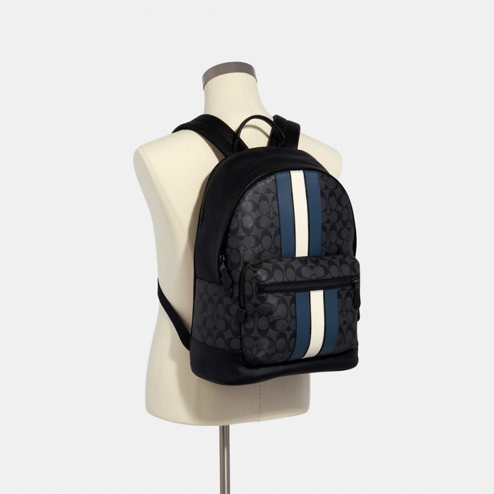 WEST BACKPACK IN SIGNATURE CANVAS WITH VARSITY STRIPE