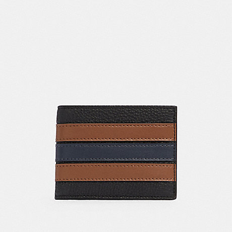 COACH Slim Billfold Wallet With Varsity Stripe - GUNMETAL/BLACK SADDLE/MIDNIGHT - 3003