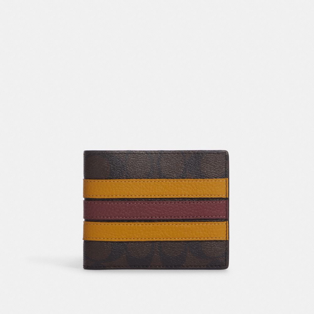 COACH 3008 3 In 1 Wallet In Signature Canvas With Varsity Stripe QB/Mahogany/Buttercup Multi