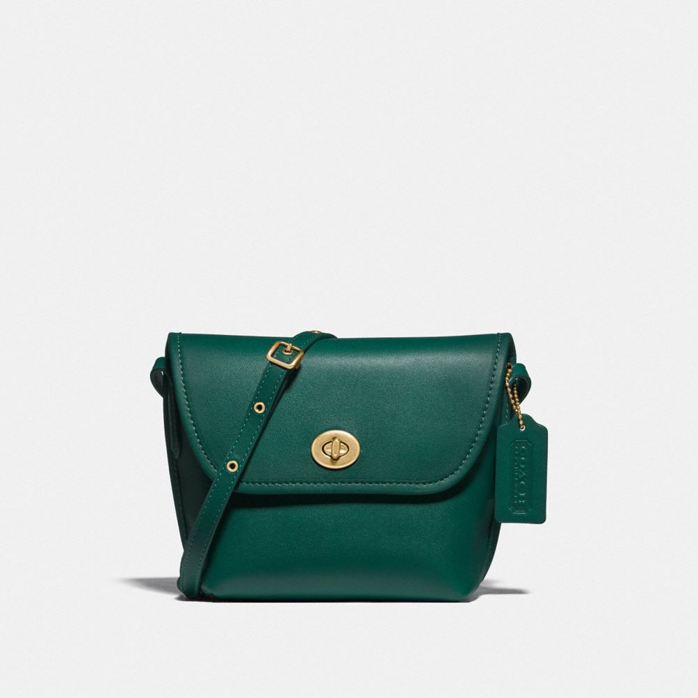 COACH 3010 Turnlock Pouch BRASS/EMERALD