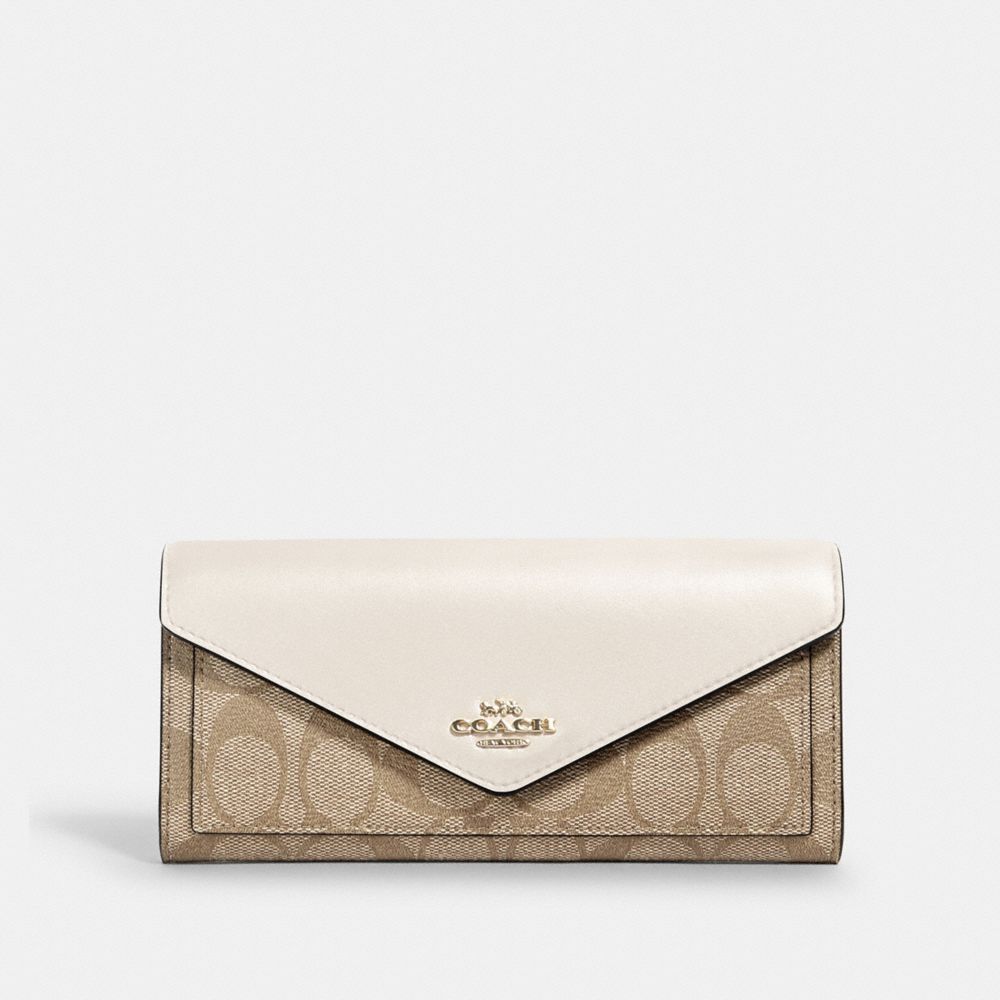 COACH 3034 SLIM ENVELOPE WALLET IN SIGNATURE CANVAS IM/LIGHT KHAKI CHALK