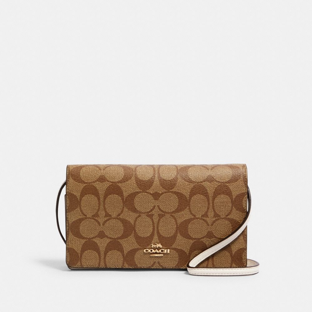 COACH ANNA FOLDOVER CROSSBODY CLUTCH IN SIGNATURE CANVAS - IM/KHAKI/CHALK - 3036