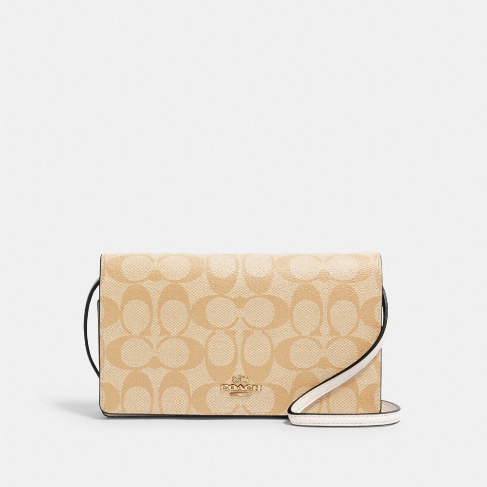 ANNA FOLDOVER CROSSBODY CLUTCH IN SIGNATURE CANVAS - 3036 - IM/LIGHT KHAKI CHALK