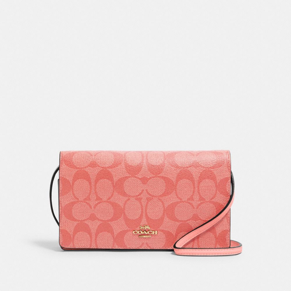 ANNA FOLDOVER CROSSBODY CLUTCH IN SIGNATURE CANVAS - 3036 - IM/CANDY PINK