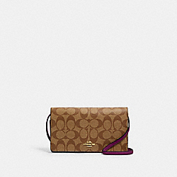 COACH 3036 Anna Foldover Clutch Crossbody In Signature Canvas IM/BROWN/DARK MAGENTA