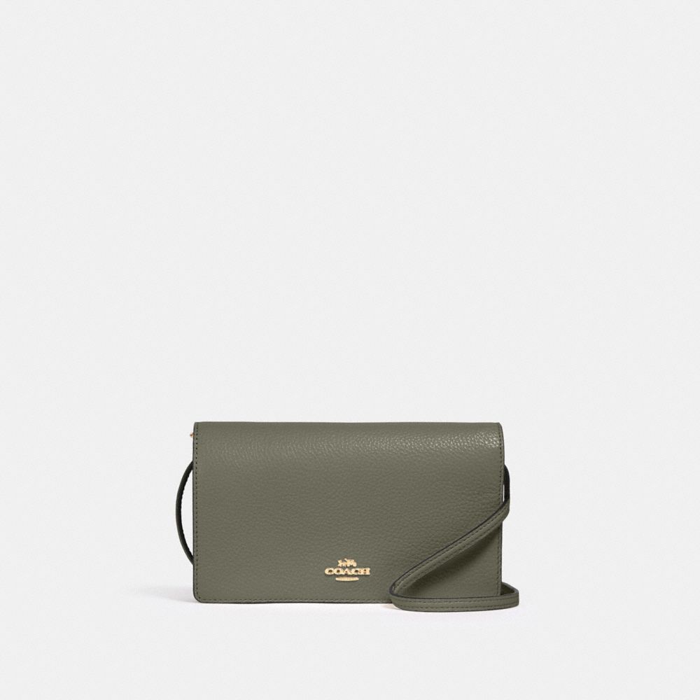 COACH 3037 - Anna Foldover Crossbody Clutch GOLD/MILITARY GREEN