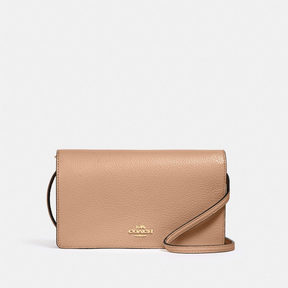 COACH 3037 Anna Foldover Clutch Crossbody Gold/Taupe