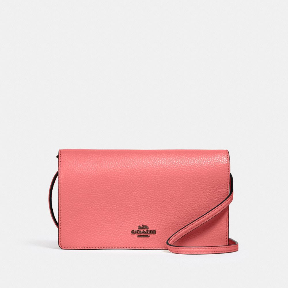 COACH 3037 ANNA FOLDOVER CROSSBODY CLUTCH QB/PINK-LEMONADE