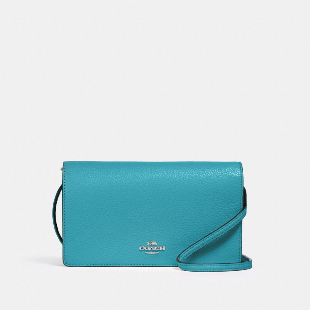 COACH 3037 Anna Foldover Crossbody Clutch SV/AQUA