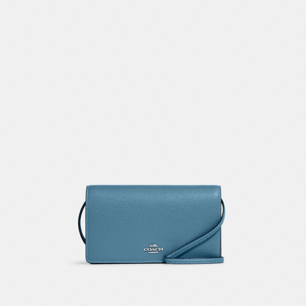 COACH 3037 Anna Foldover Clutch Crossbody SV/PACIFIC BLUE