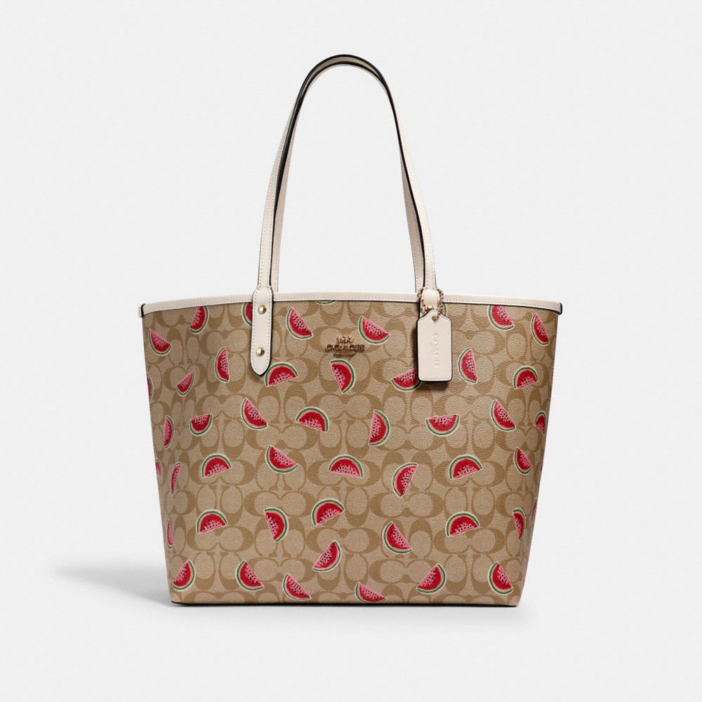 COACH 3039 REVERSIBLE CITY TOTE IN SIGNATURE CANVAS WITH WATERMELON PRINT IM/LT KHAKI/RED MULTI/CHALK