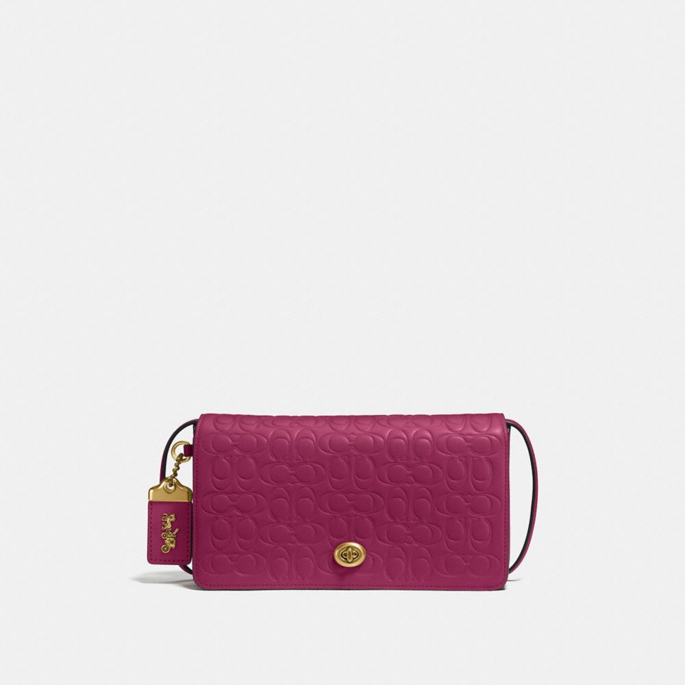 COACH 30427 DINKY IN SIGNATURE LEATHER BRIGHT-CHERRY/BRASS