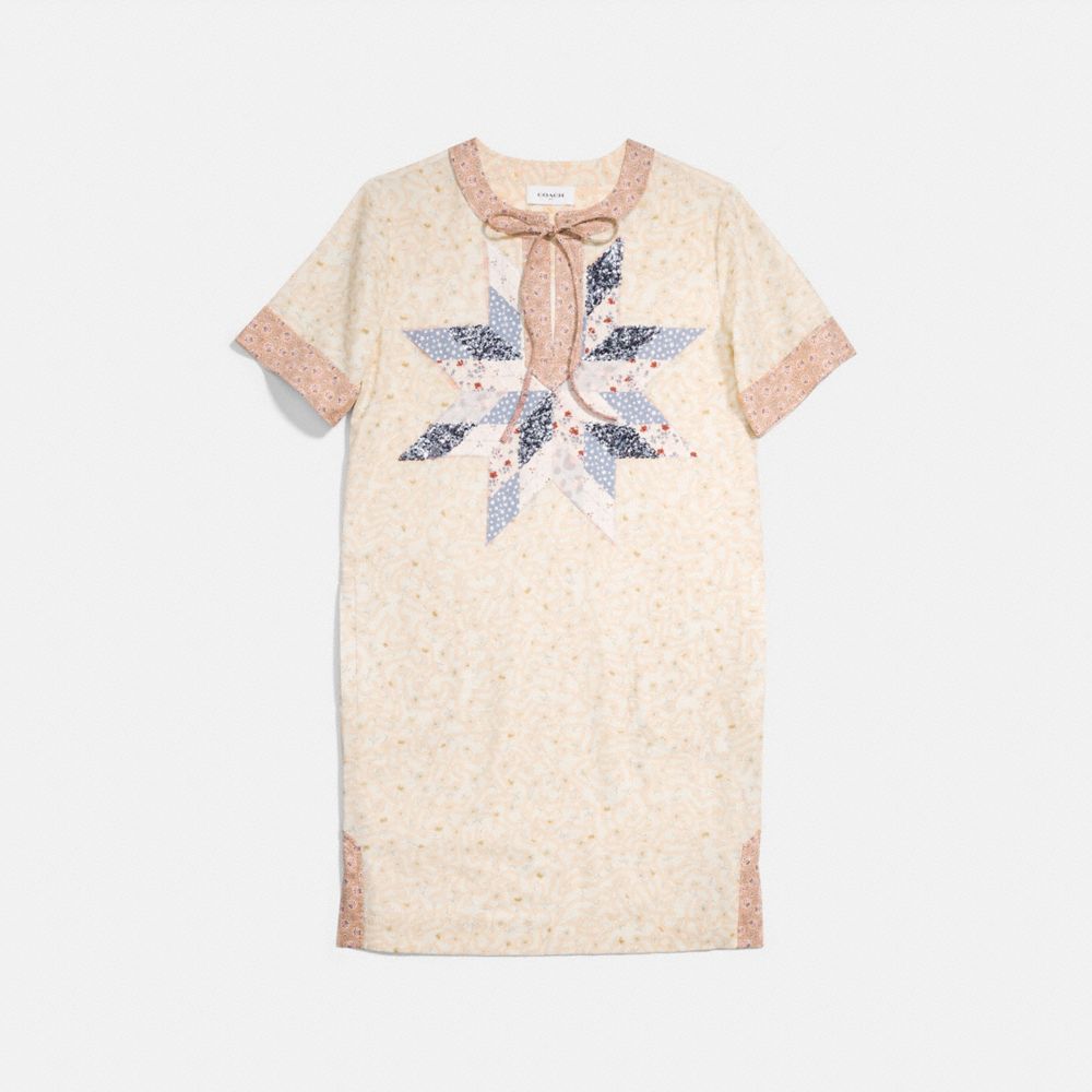 COACH X KEITH HARING QUILTED PATCHWORK T-SHIRT DRESS - IVORY - COACH 30496