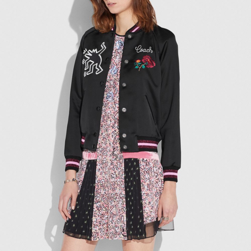 COACH X KEITH HARING VARSITY JACKET - BLACK - COACH 30497