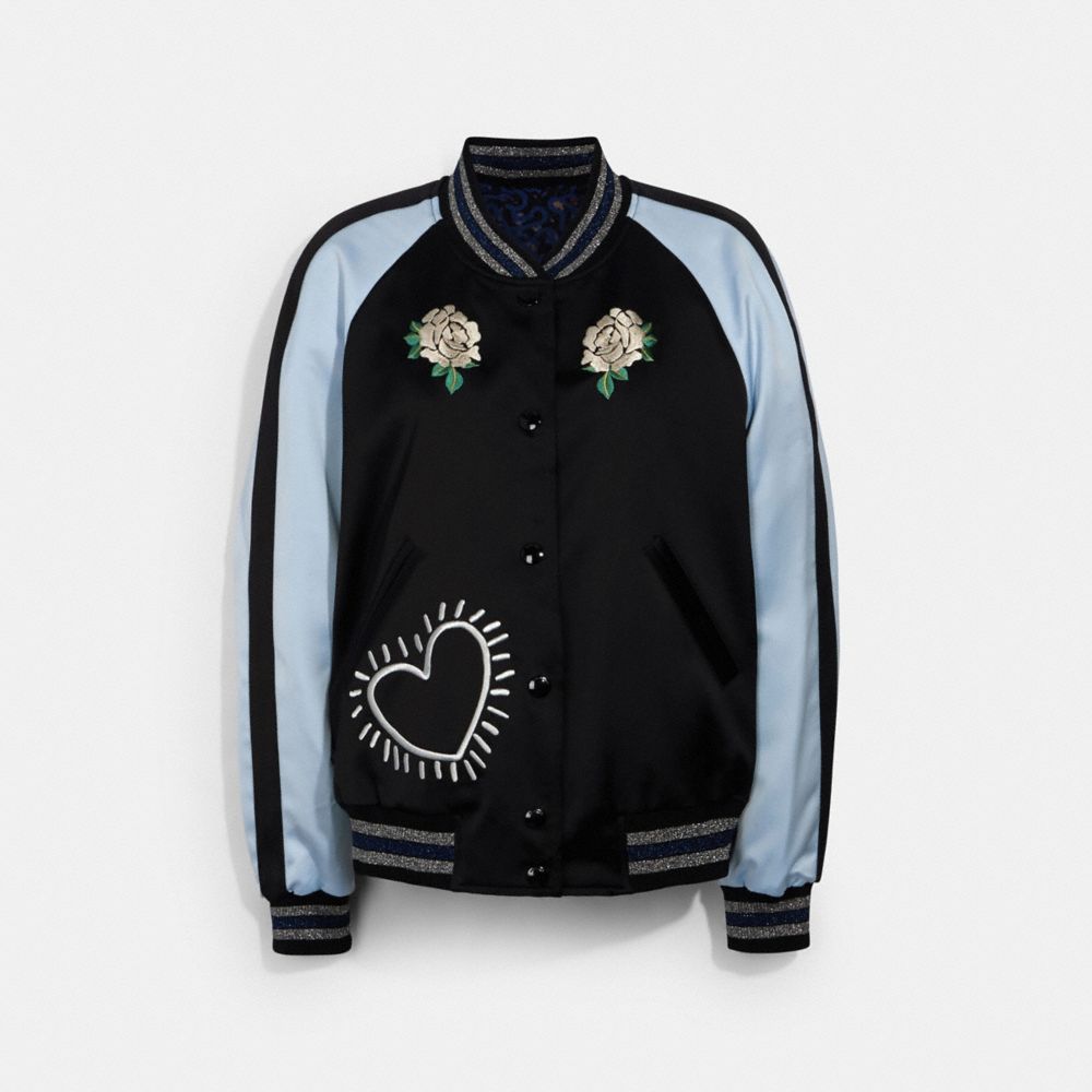 COACH COACH X KEITH HARING REVERSIBLE SATIN JACKET - BLACK/BLACK - 30499