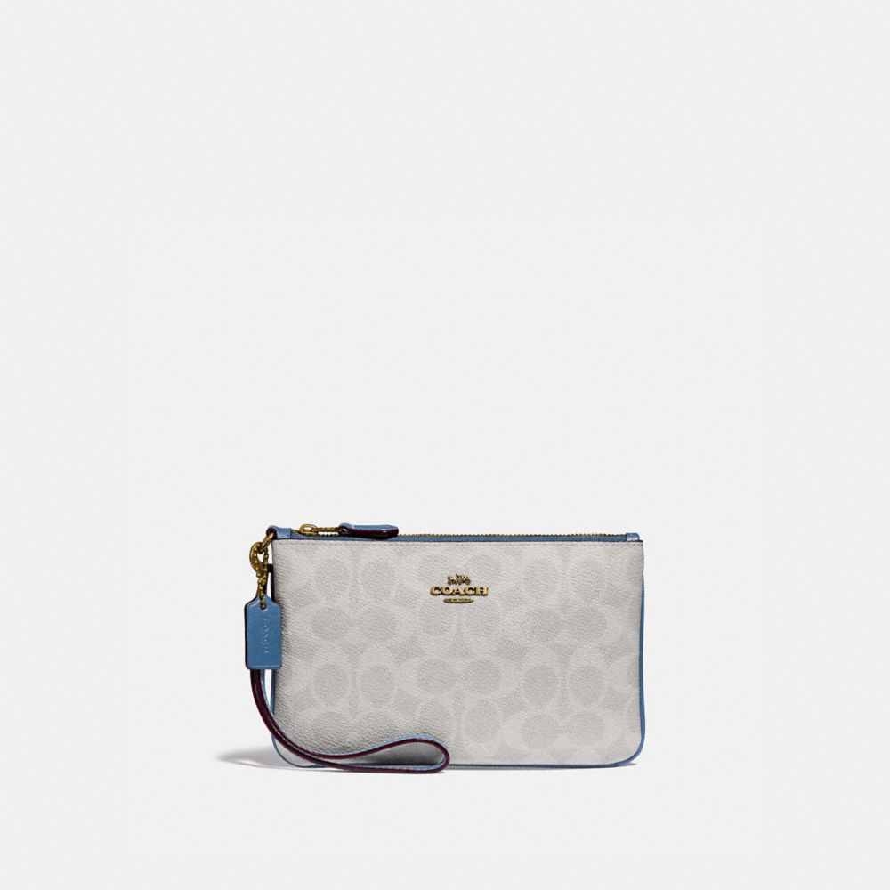 COACH 3050 - Small Wristlet In Blocked Signature Canvas BRASS/CHALK LAKE