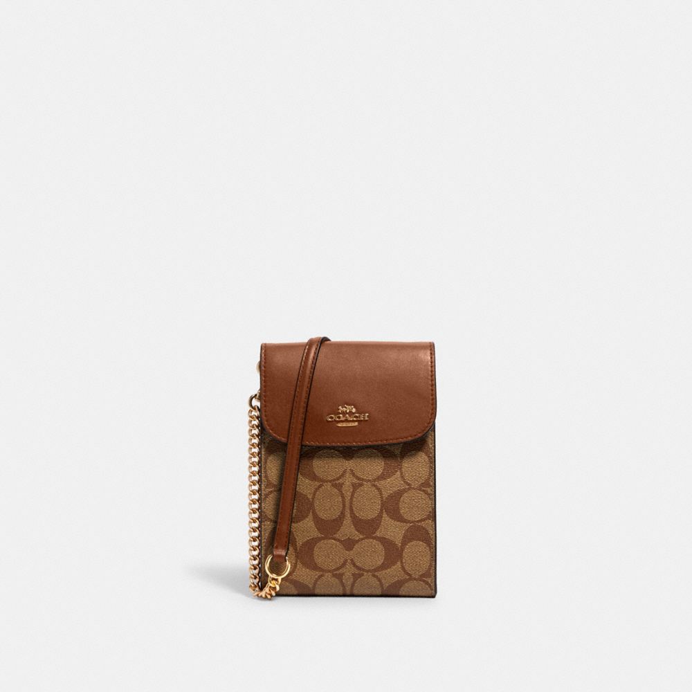 RACHEL PHONE CROSSBODY IN SIGNATURE CANVAS - IM/KHAKI SADDLE 2 - COACH 3051