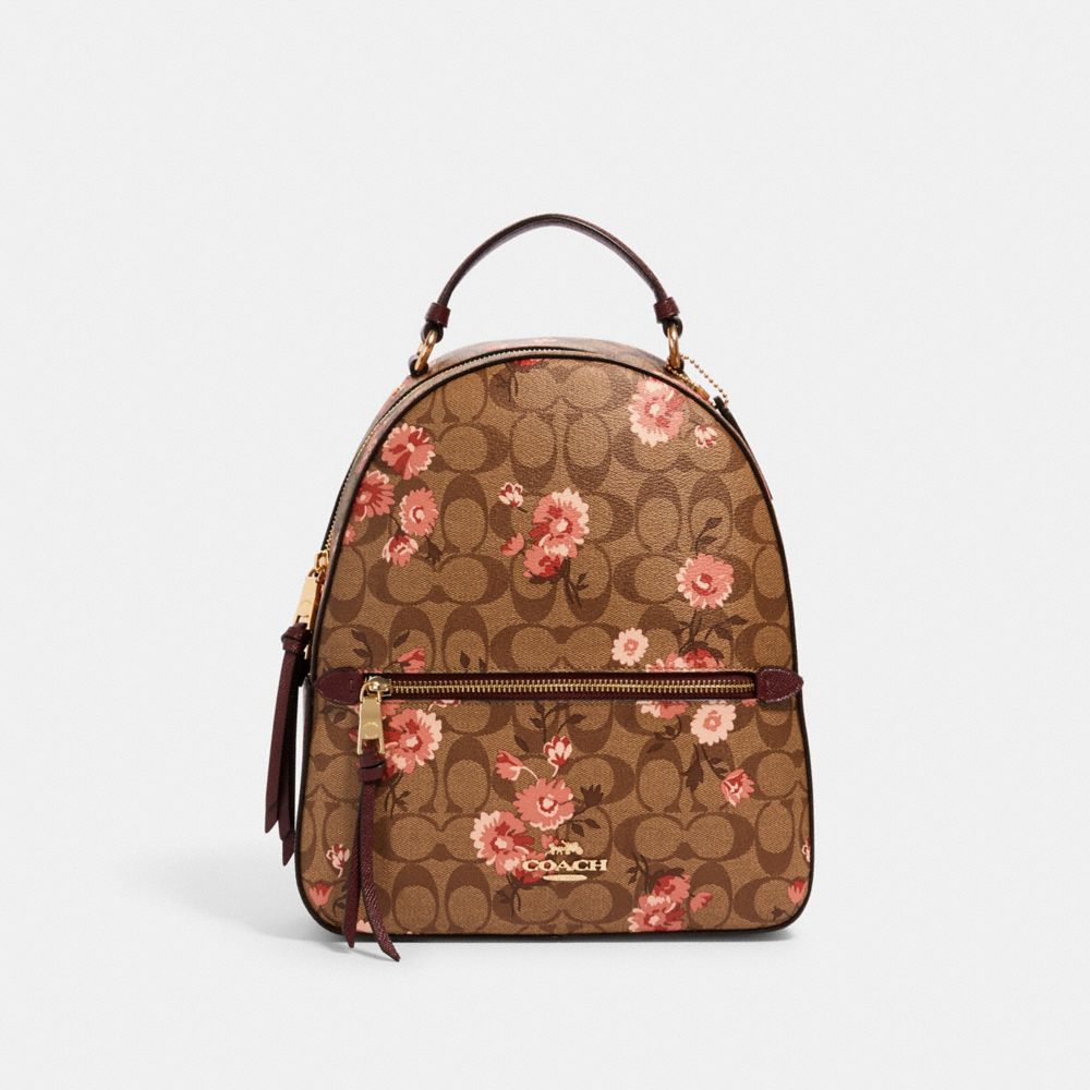 JORDYN BACKPACK IN SIGNATURE CANVAS WITH PRAIRIE DAISY CLUSTER PRINT - 3054 - IM/KHAKI CORAL MULTI
