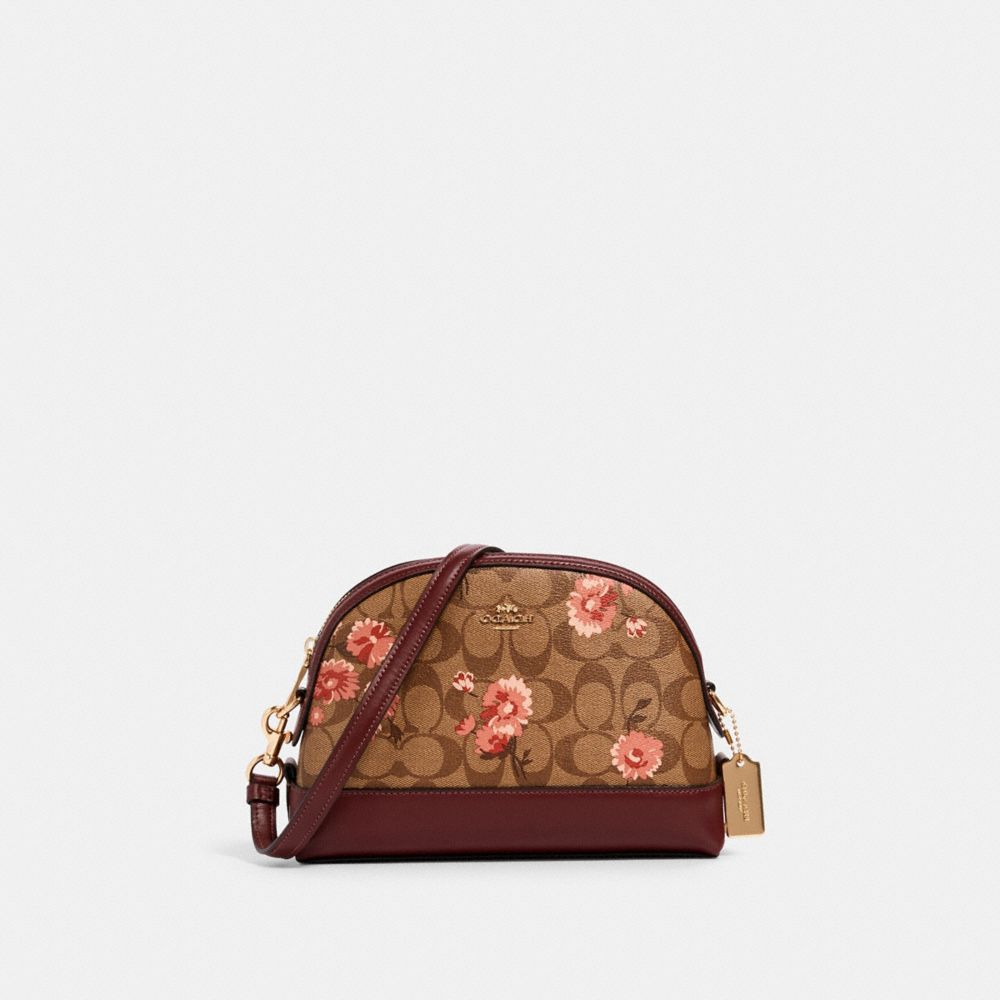 COACH 3055 - DOME CROSSBODY IN SIGNATURE CANVAS WITH PRAIRIE DAISY CLUSTER PRINT IM/KHAKI CORAL MULTI