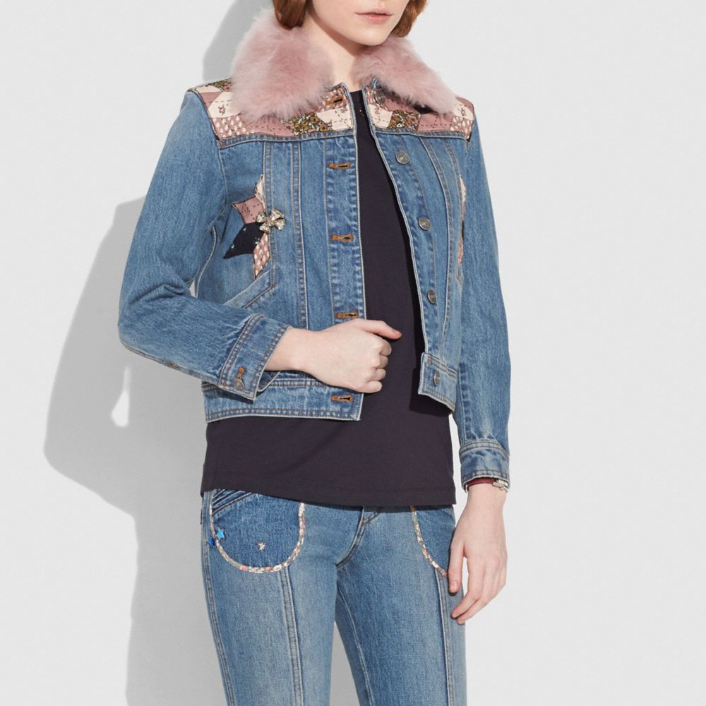 COACH QUILTED PATCHWORK DENIM JACKET - BLUE - 30566