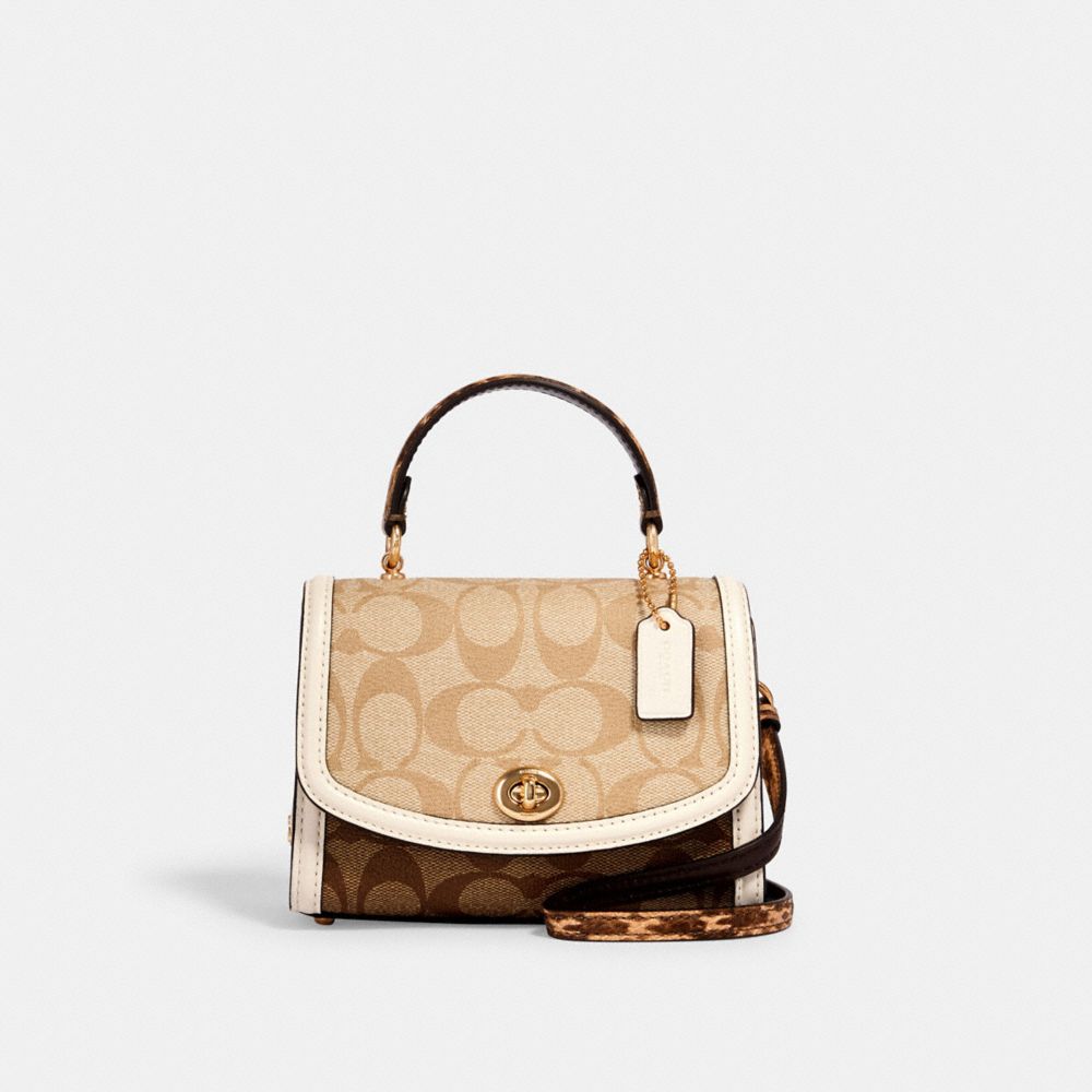 COACH 3079 MICRO TILLY TOP HANDLE IN BLOCKED SIGNATURE CANVAS IM/KHAKI/-LIGHT-KHAKI/-CHALK