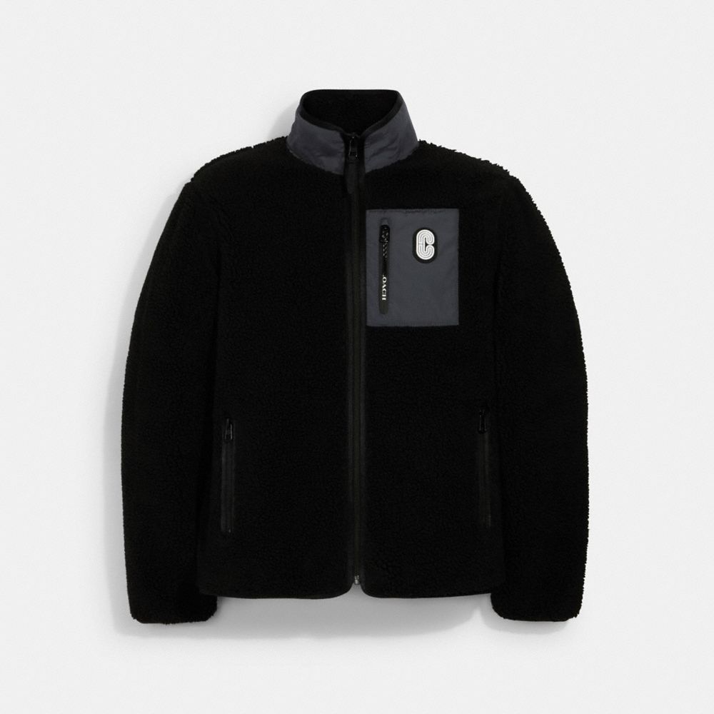 COACH SHERPA FLEECE JACKET - BLACK - 3090