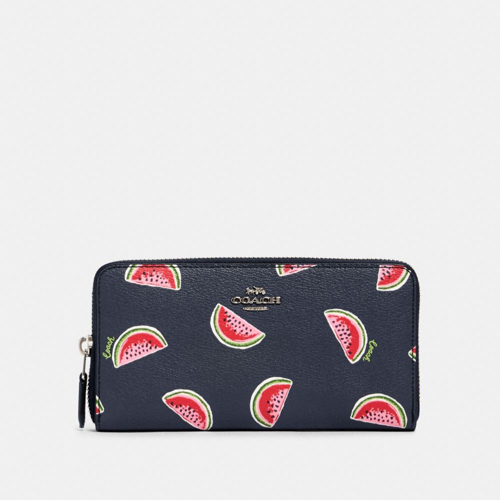 COACH 3111 - ACCORDION ZIP WALLET WITH WATERMELON PRINT SV/NAVY RED MULTI