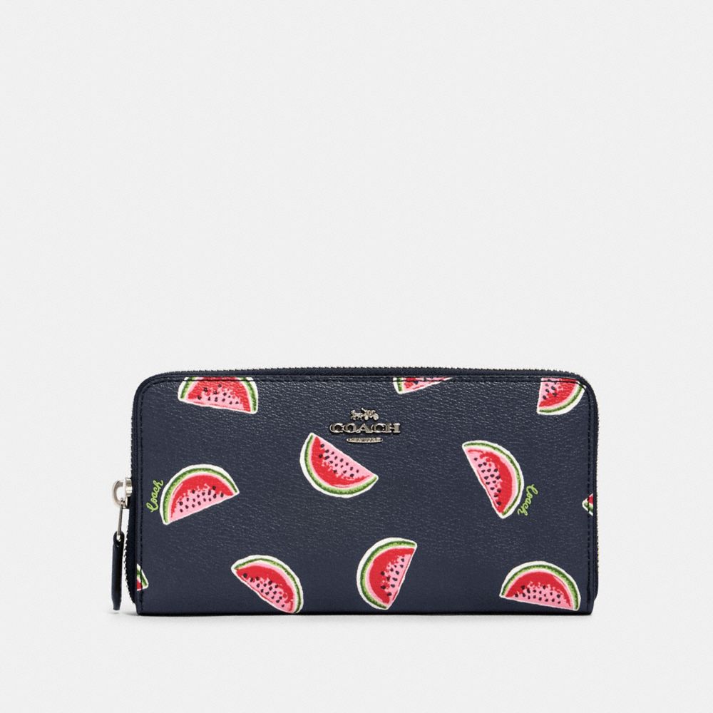 COACH 3111 ACCORDION ZIP WALLET WITH WATERMELON PRINT SV/NAVY RED MULTI