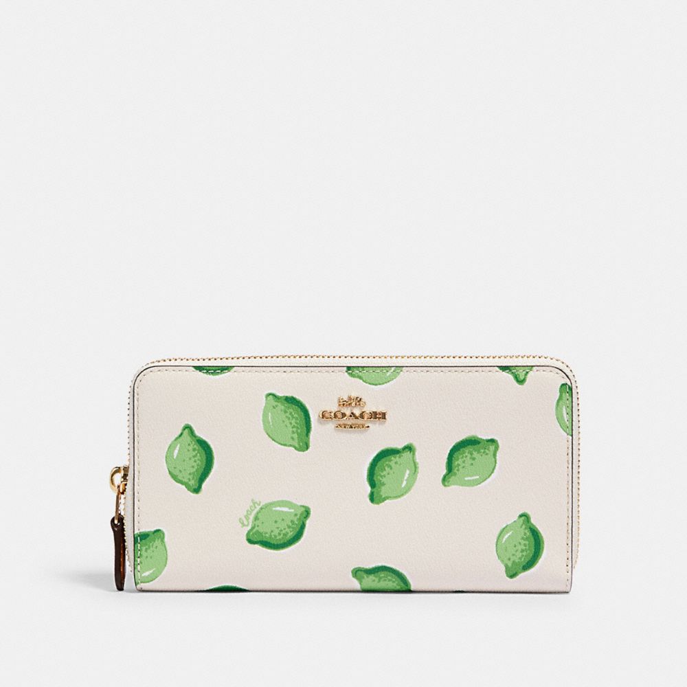 COACH 3112 ACCORDION ZIP WALLET WITH LIME PRINT IM/CHALK-GREEN-MULTI