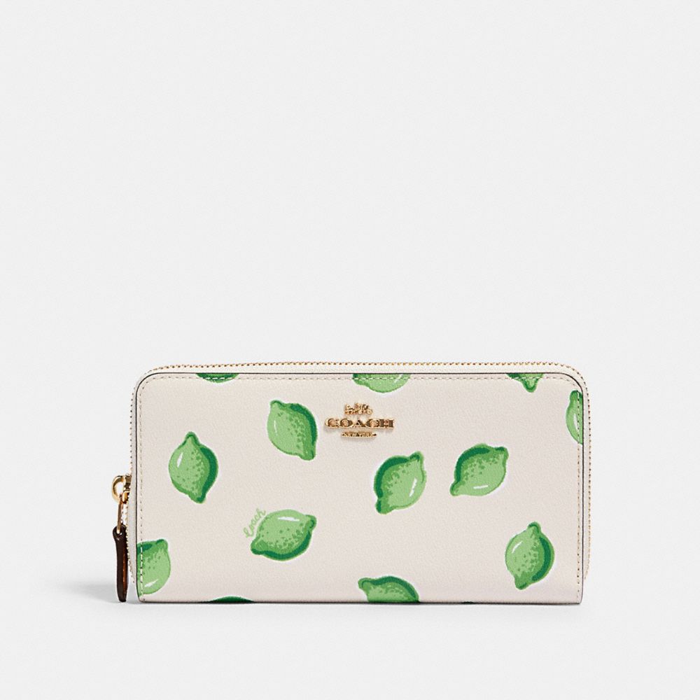 COACH 3112 ACCORDION ZIP WALLET WITH LIME PRINT IM/CHALK GREEN MULTI