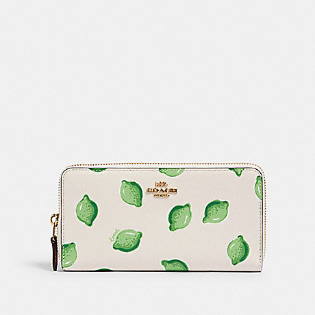 COACH 3112 ACCORDION ZIP WALLET WITH LIME PRINT IM/CHALK-GREEN-MULTI