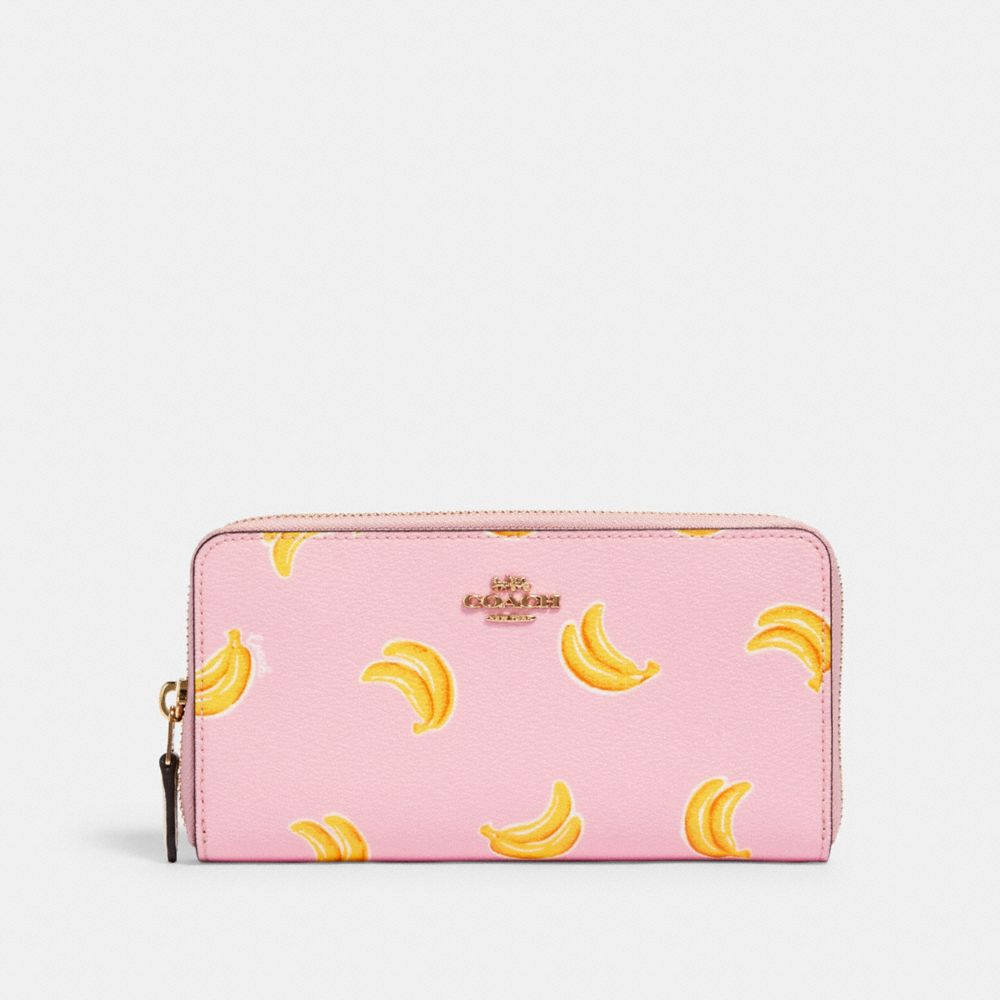 COACH 3115 - ACCORDION ZIP WALLET WITH BANANA PRINT IM/PINK LEMONADE MULTI