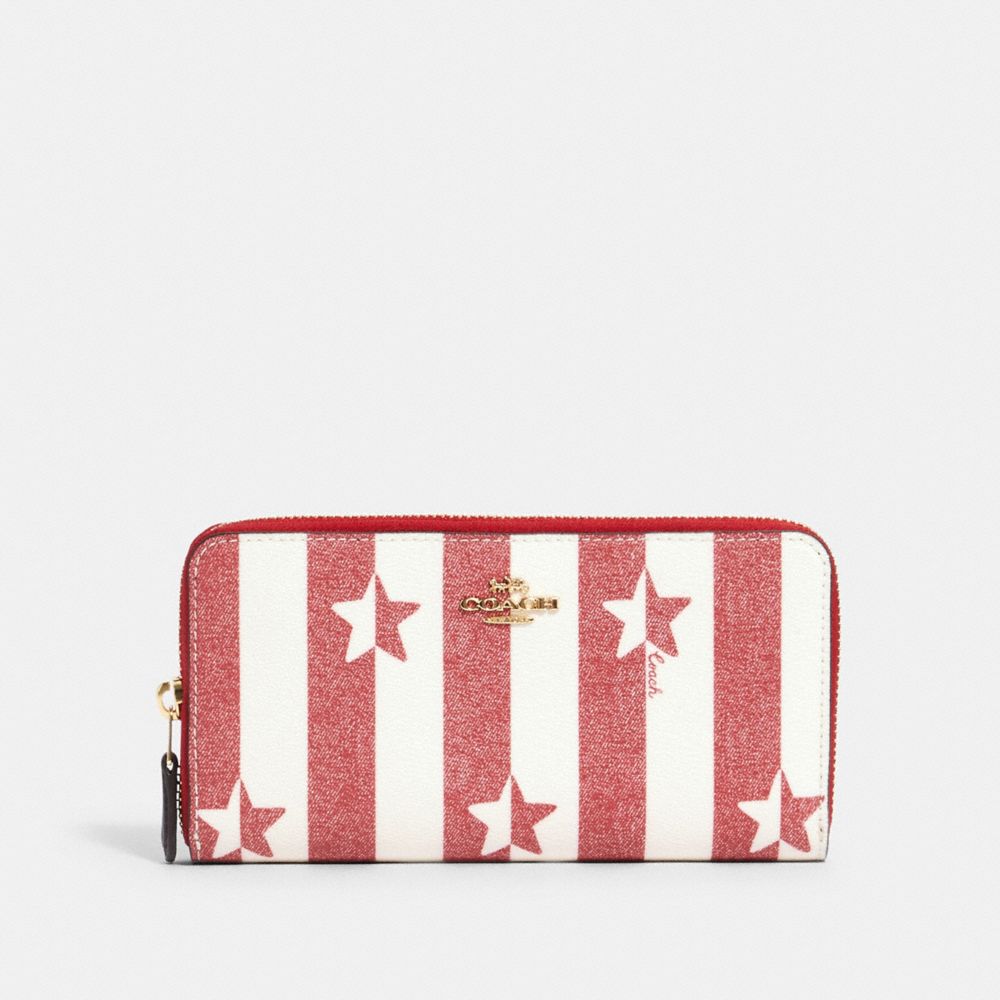 COACH 3117 ACCORDION ZIP WALLET WITH STRIPE STAR PRINT IM/CHALK/-RED-MULTI