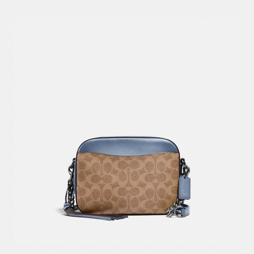 COACH NEW ARRIVALS CAMERA BAG IN SIGNATURE CANVAS 31208 V5 TAN BLUEBELL M.TINGTINGCHEN.COM