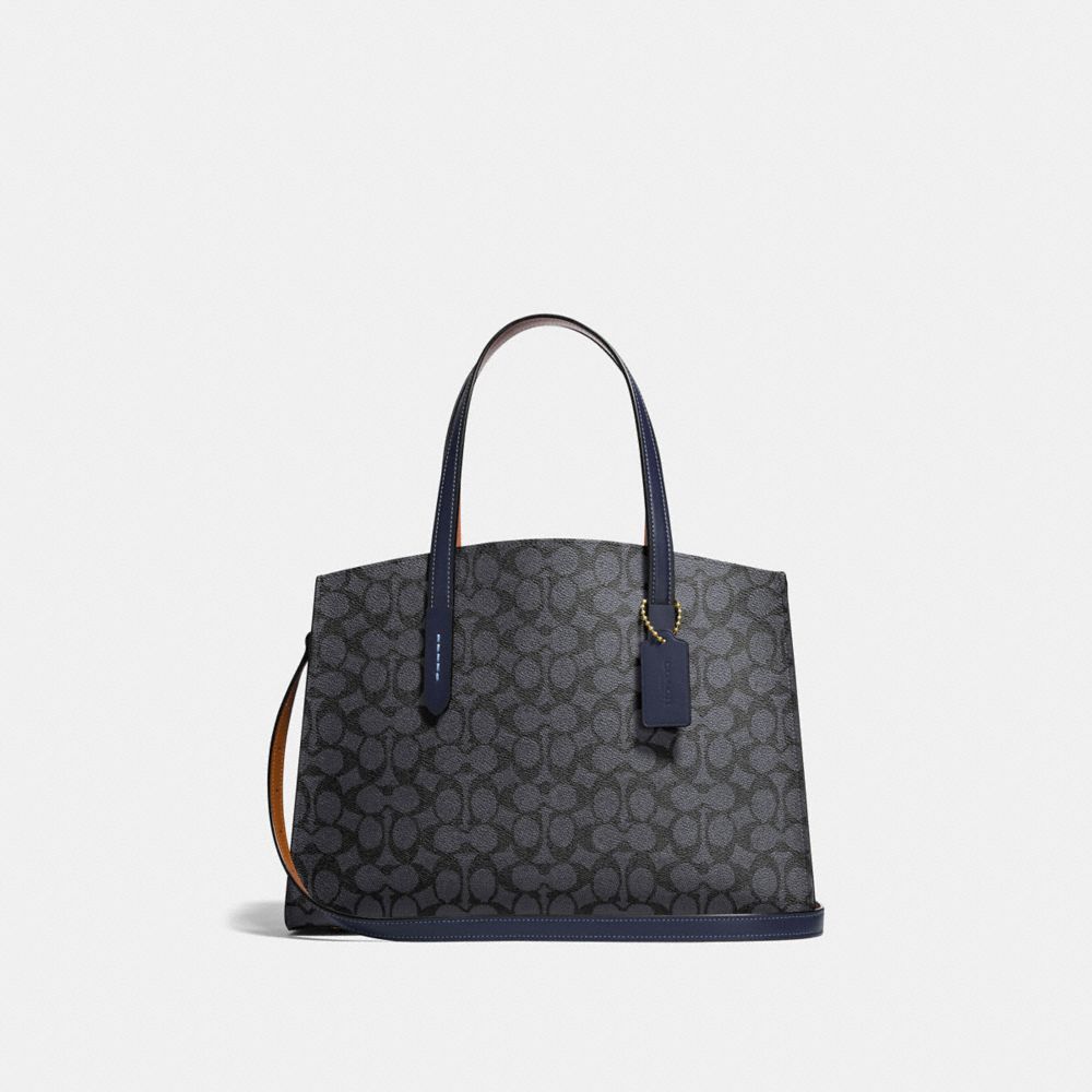 COACH 31210 CHARLIE CARRYALL IN SIGNATURE CANVAS CHARCOAL/MIDNIGHT NAVY/LIGHT GOLD