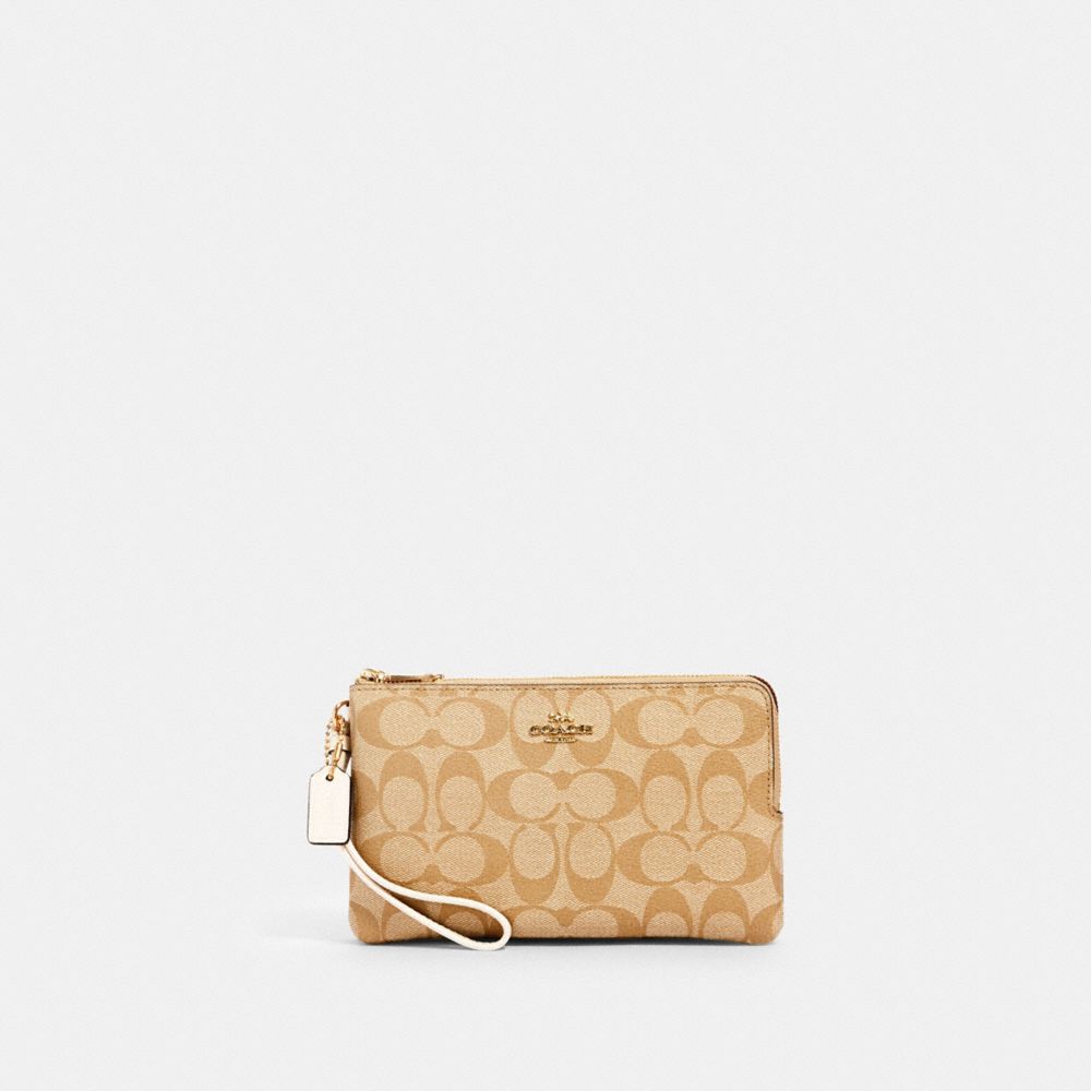 COACH 3132 DOUBLE ZIP WALLET IN SIGNATURE CANVAS IM/KHAKI/ LIGHT KHAKI/ CHALK